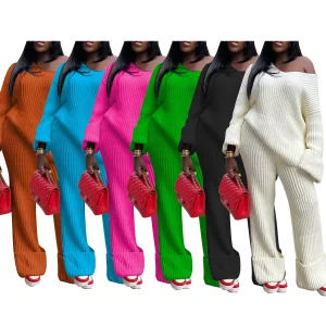 2025 New Arrival Female Fall Knit Sweater Suit Women 2 Pieces Clothing Sets Casual Round Collar Loose Pullover Sets for Women